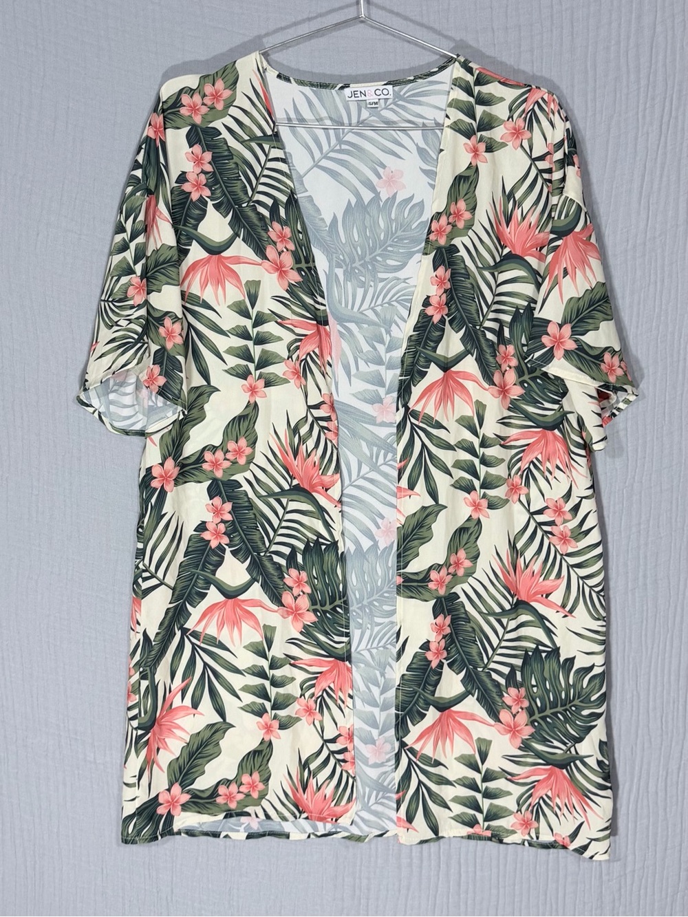 🌴 JEN + CO | Coral Floral Tropical Swim Coverup Open Kimono | s/m